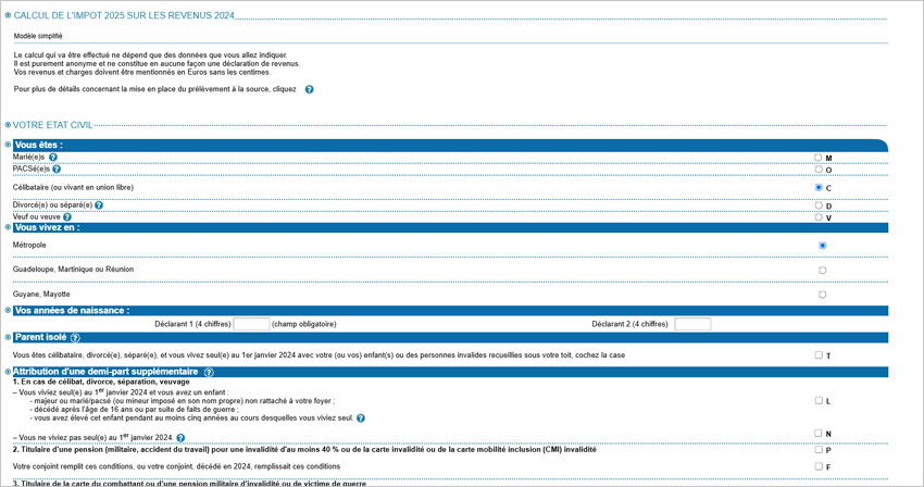 Simulateur officiel des impôts pour l'impôt sur le revenu